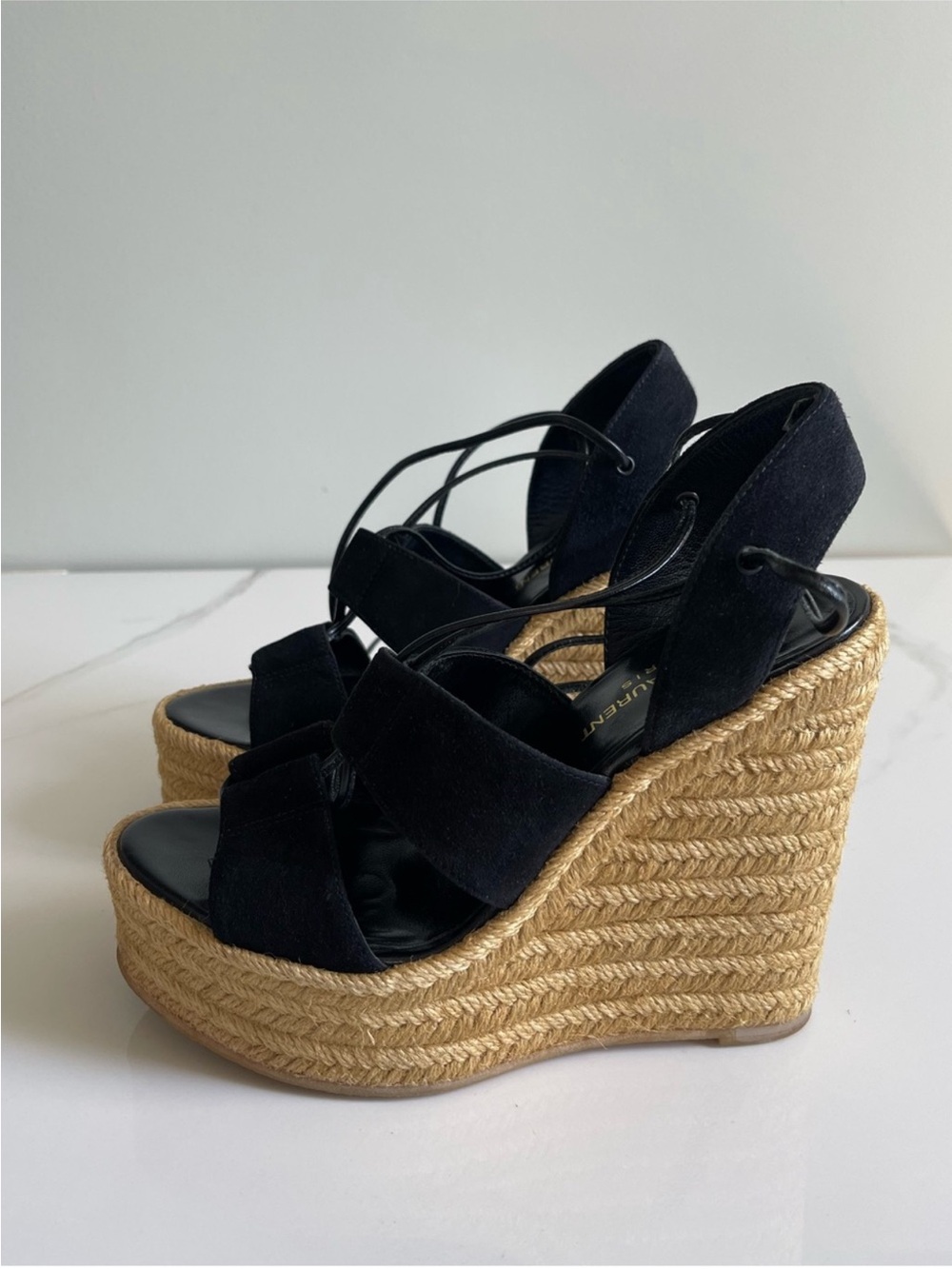 AUTHENTIC YSL BLACK ESPADRILLE WEDGES - Picture 4 of 11